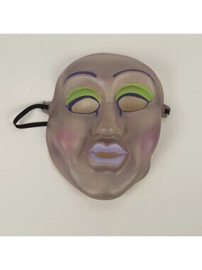 Vintage Rubber Halloween Mask Woman's Face Green Eyeshadow Purple Lips